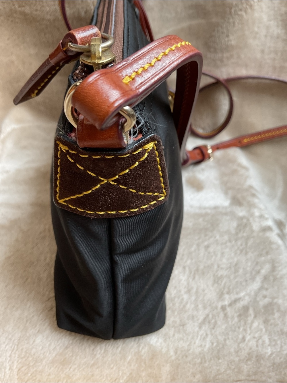 Dooney & Bourke Black Nylon Crossbody with Brown Leather Trim and Gold Accent - Picture 5 of 8